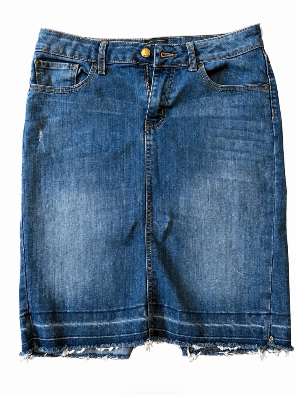 GAP Blue Denim Pencil Skirt with Frayed Hem